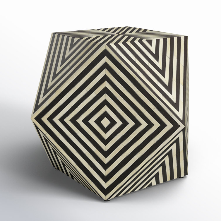 Round Natural Wood and Stone Inlay Side Table