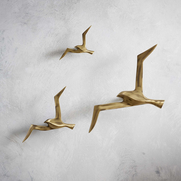 Antique Brass Flock of Birds Wall Sculpture Set