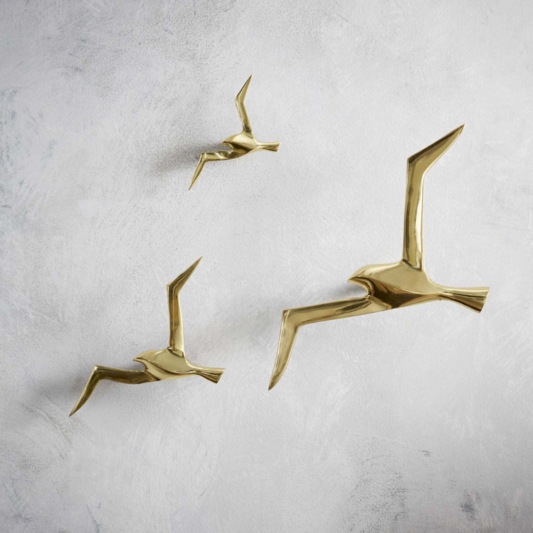 Brass Bird Sculpture Set for Wall Decor