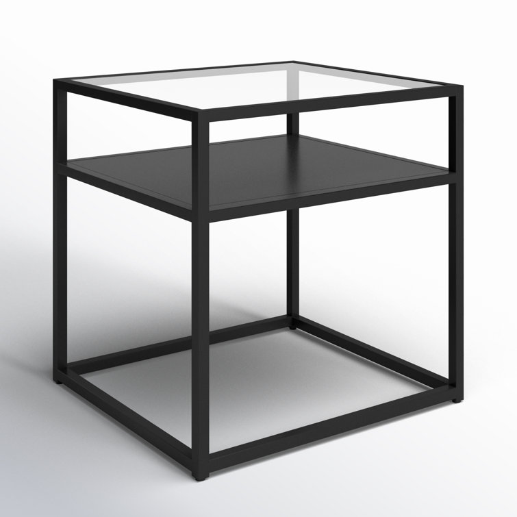 Bronzed Blackened Metal & Glass 20" Square End Table