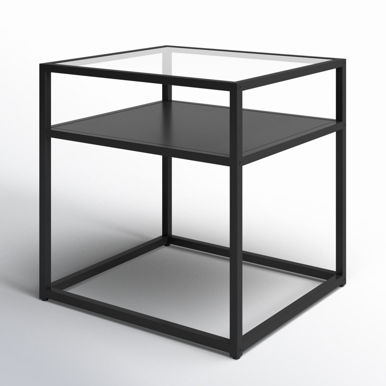 Bronzed Blackened Metal & Glass 20" Square End Table