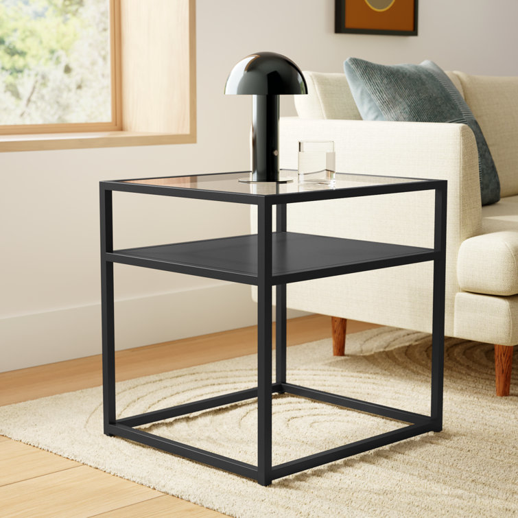 Bronzed Blackened Metal & Glass 20" Square End Table