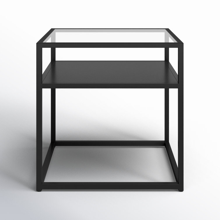 Bronzed Blackened Metal & Glass 20" Square End Table