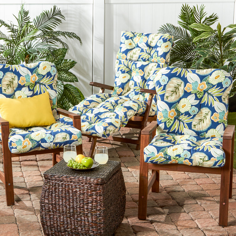 Navy Blue Polyester High Back Outdoor Chair Cushion