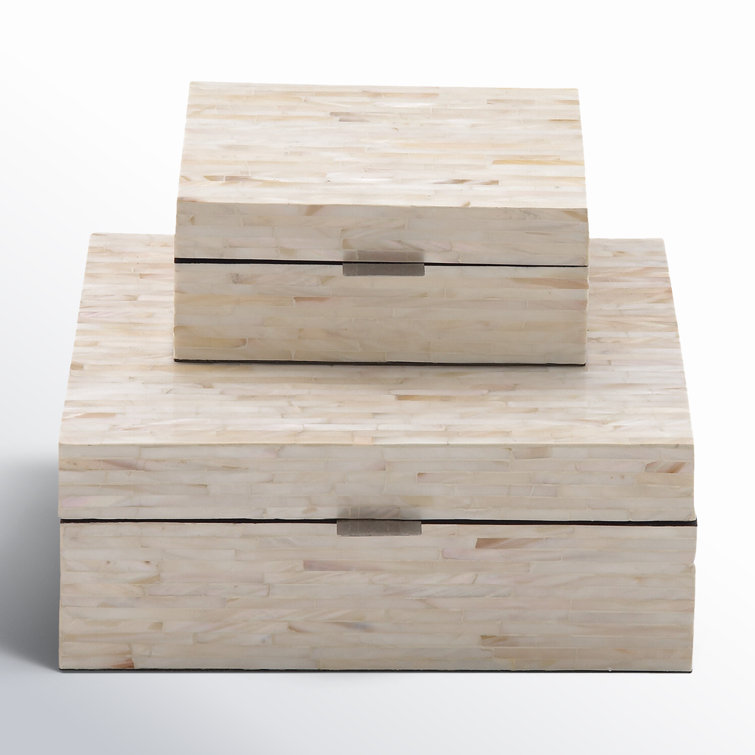 Stained White Handmade Wood Lidded Decorative Box Set