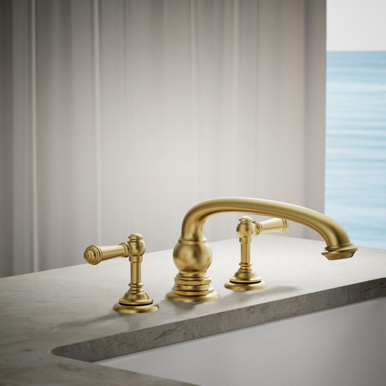Brushed Brass Deck-Mount Roman Tub Faucet Spout