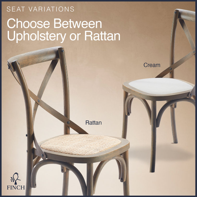 Beige Upholstered Cross Back Rattan Side Chair Set