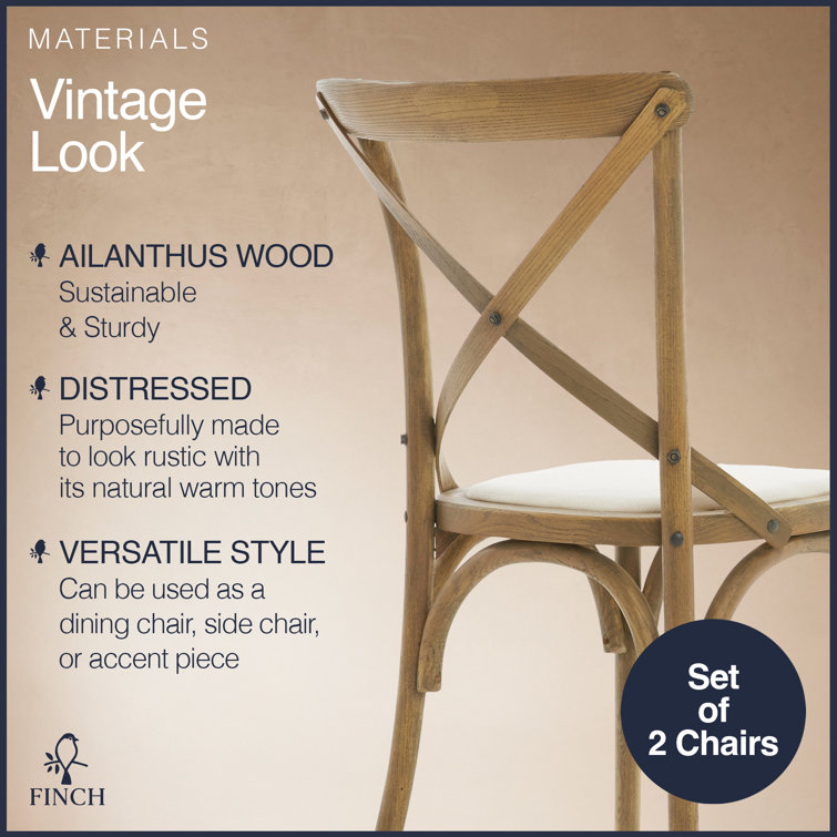 Beige Upholstered Cross Back Rattan Side Chair Set