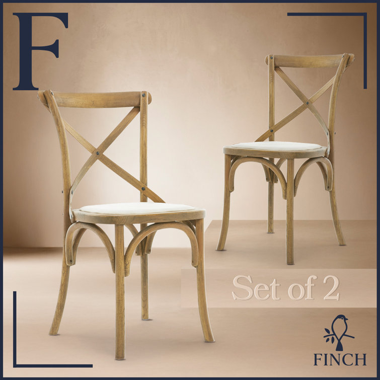 Beige Upholstered Cross Back Rattan Side Chair Set