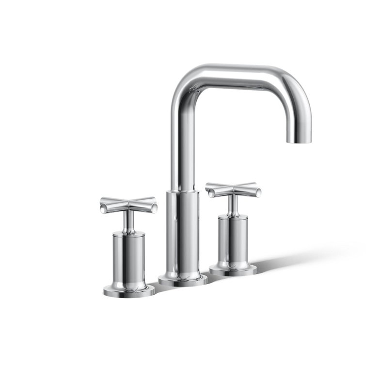 Polished Chrome Modern Deck-Mount Bath Faucet with Cross Handles