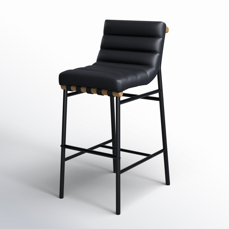 Black Faux Leather and Oak Counter Stool