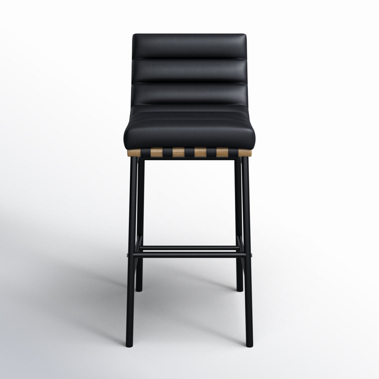 Black Faux Leather and Oak Counter Stool
