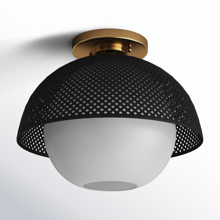 Matte Black and Satin Brass Globe Flush Mount with White Glass Shade