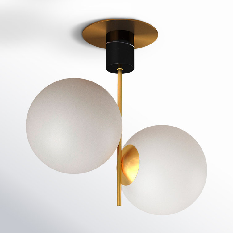Scandinavian Mid-Century Modern Satin Brass & Black Globe Ceiling Light