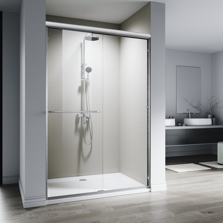 48'' W x 76'' H Brushed Nickel Aluminum Framed Sliding Shower Door