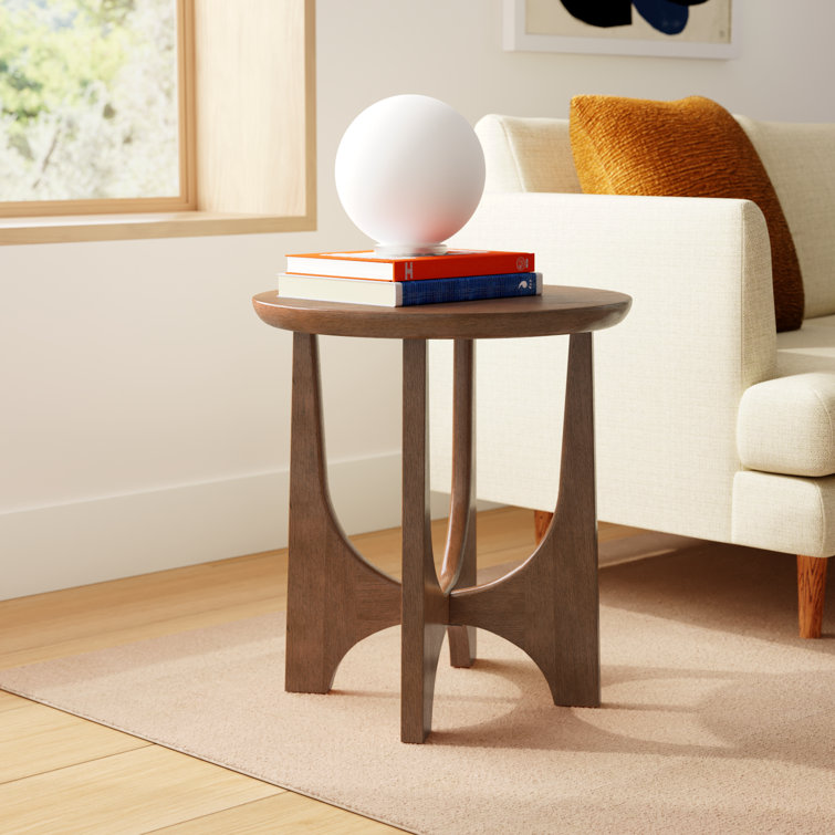 Medium Oak Round Solid and MDF Wood End Table