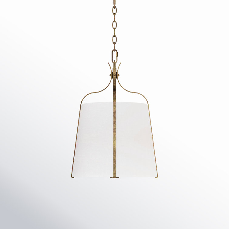 Antique Gild Steel Bell Pendant with White Linen Shade