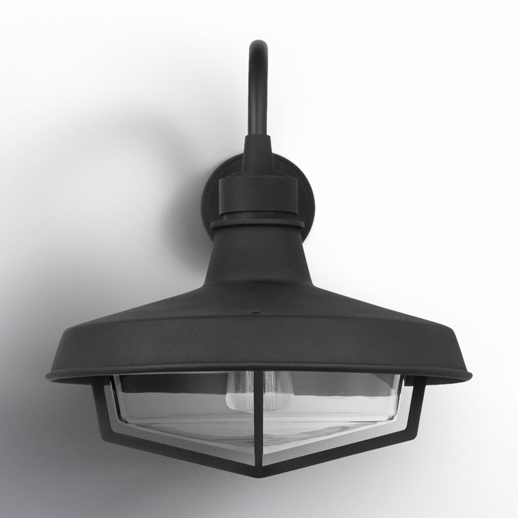 Textured Black Steel Outdoor Wall Light with Clear Glass Shade
