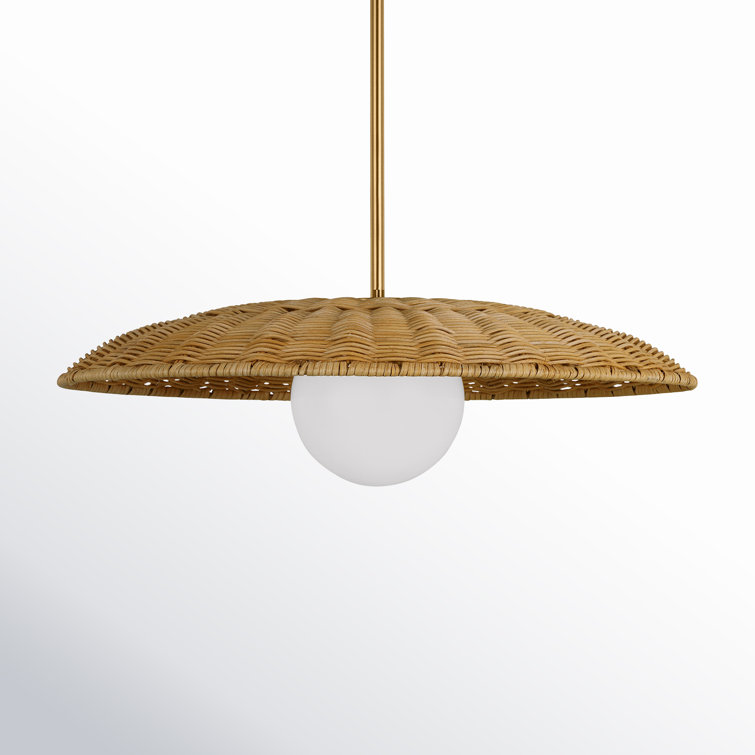 Burnished Brass and Rattan Dome Pendant Light