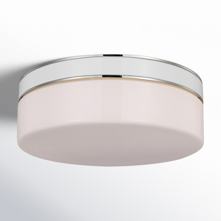 Polished Nickel Round Flush Mount with White Glass Shade