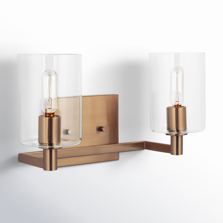 Satin Brass Cylinder 2-Light Clear Glass Bath Vanity