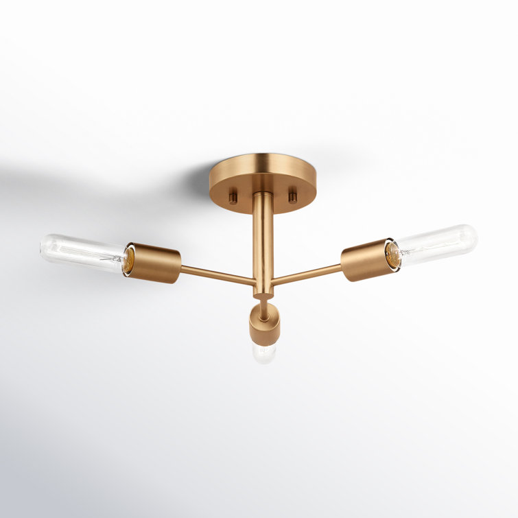 Satin Brass 3-Light Sputnik Semi Flush Mount Fixture