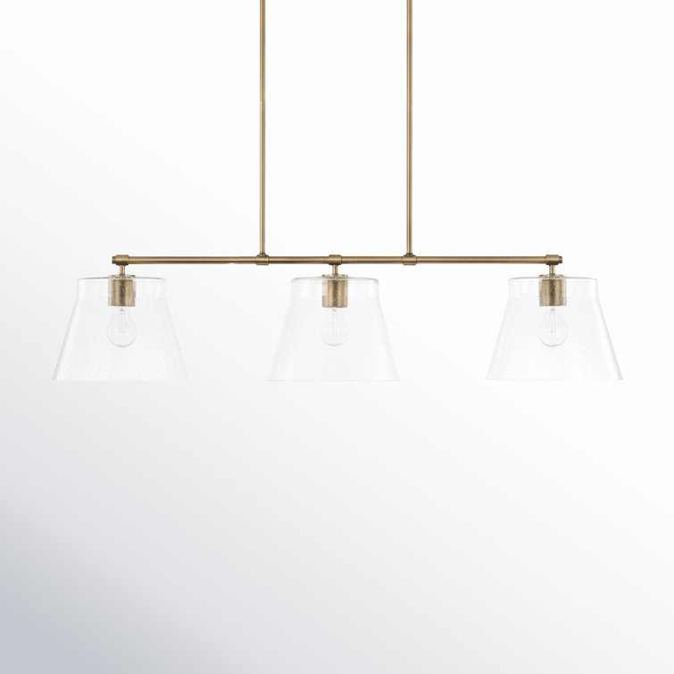 Aged Brass 3-Light Linear Glass Island Pendant