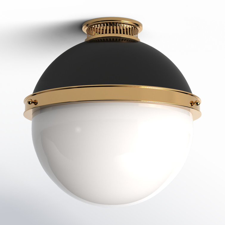 Polished Nickel Glass Globe Semi Flush Mount Light