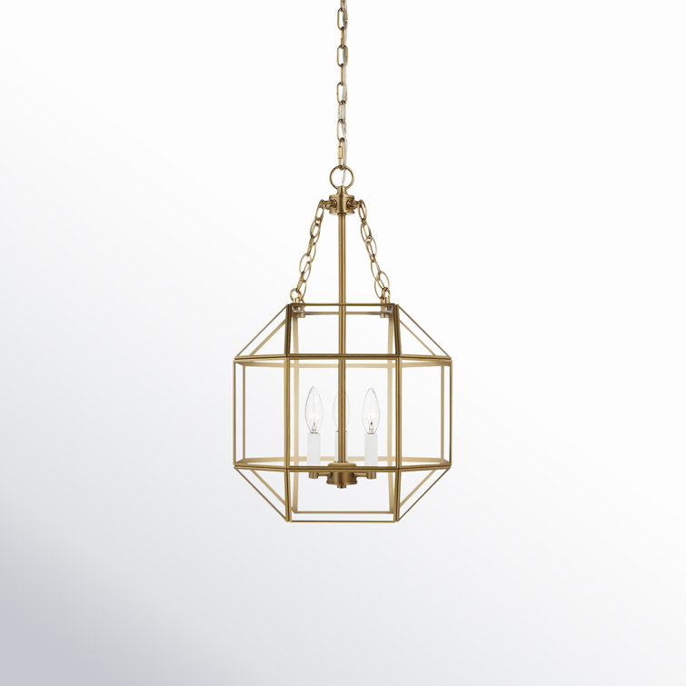 Satin Brass Geometric Pendant with Clear Glass Shade