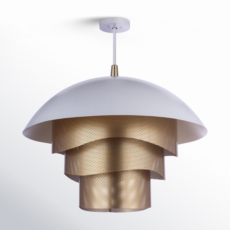 Matte White and Gold LED Dome Pendant Light