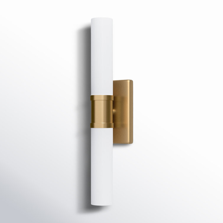 Satin Brass 2-Light Dimmable Vanity Fixture with Glass Shade