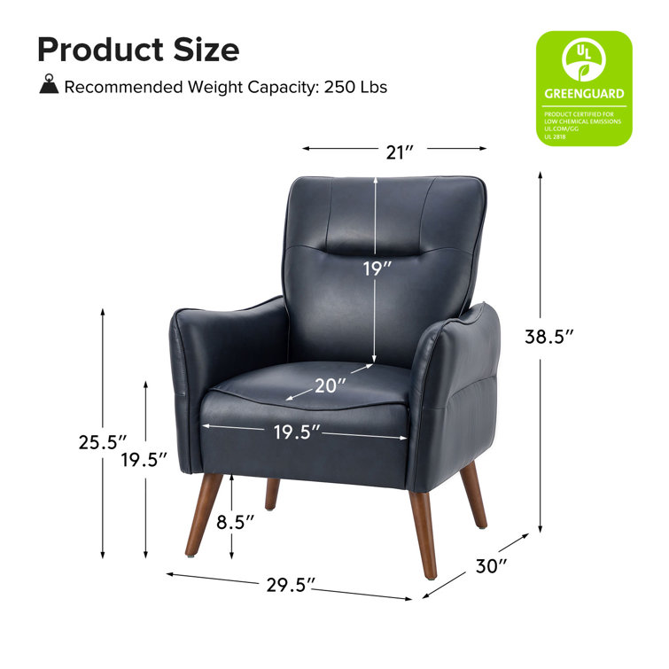 Navy Faux Leather Armchair Set with Solid Wood Legs