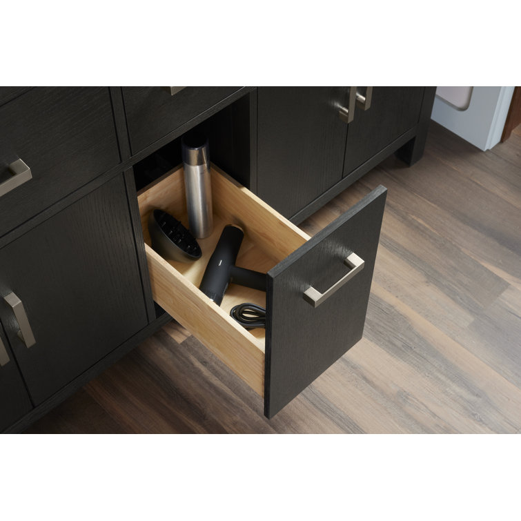 Carbon Oak Double Sink Freestanding Bathroom Vanity with Quartz Top
