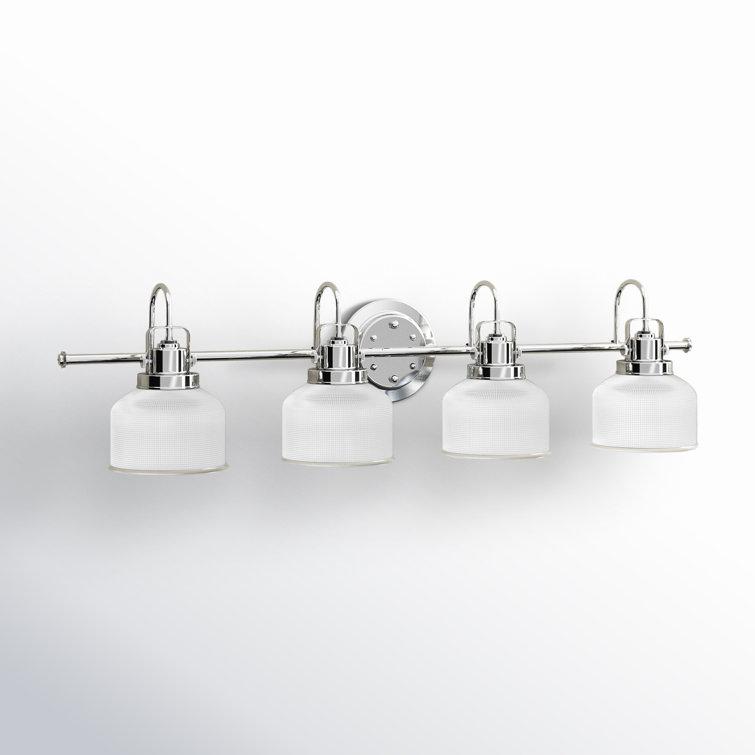 Archie Polished Chrome 4-Light Vintage Vanity Fixture with Double Prismatic Glass Shades