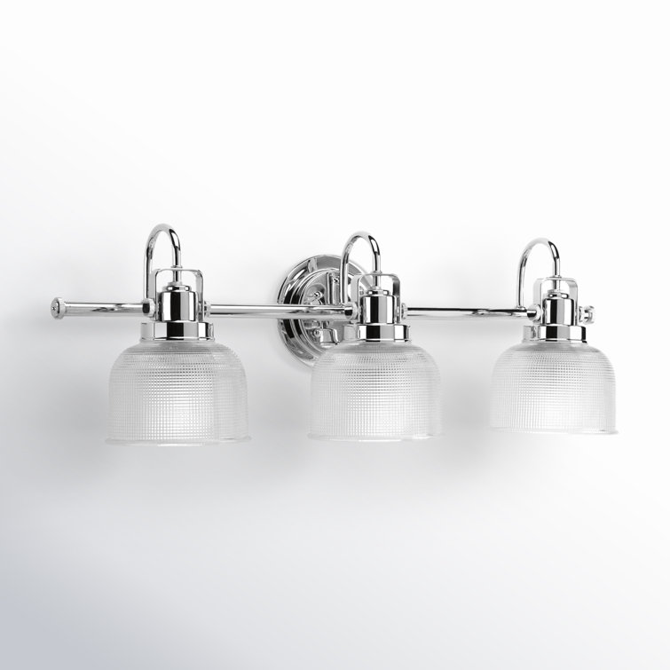 Archie Polished Chrome 3-Light Bath Vanity Fixture with Prismatic Glass Shades