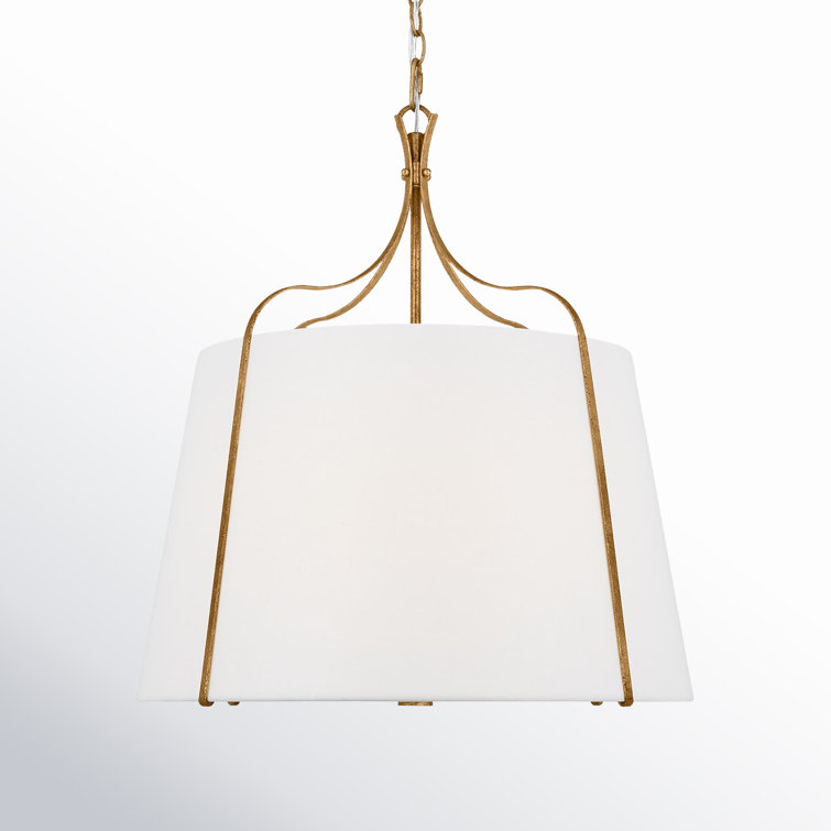 Antique Gild Steel Bell Pendant with White Shade