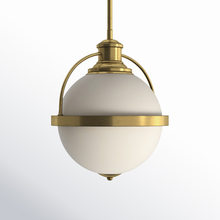 Warm Brass Globe Pendant Light with White Opal Glass Shade