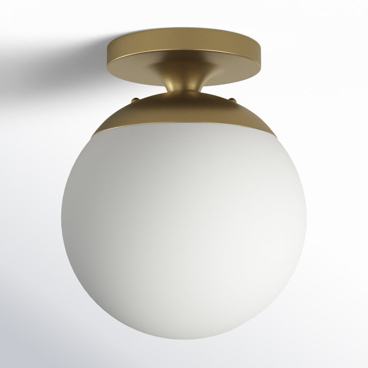 Satin Brass Globe Semi-Flush Mount Light with White Glass