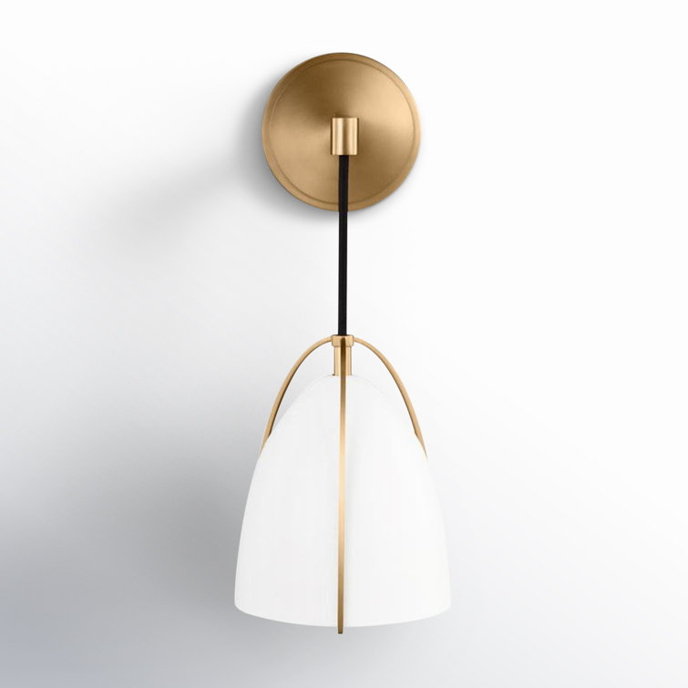 Satin Brass Outdoor Dimmable Wall Sconce with Matte White Shade