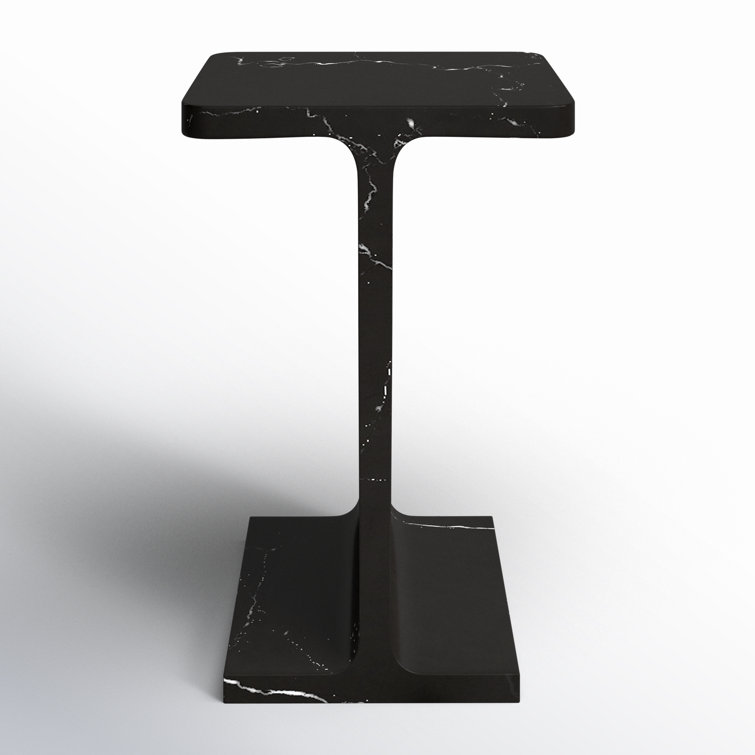 Black Marble Rectangular Pedestal End Table