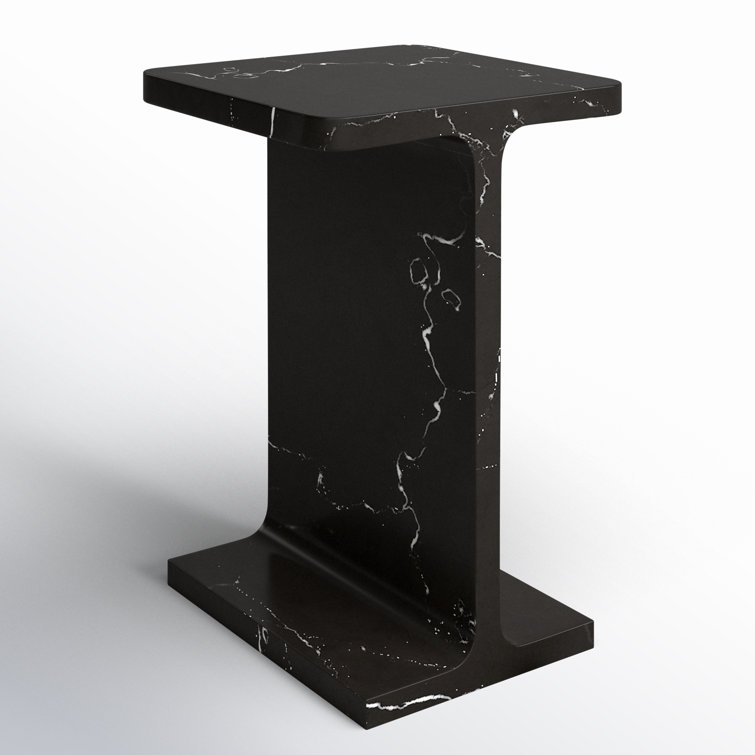 Black Marble Rectangular Pedestal End Table