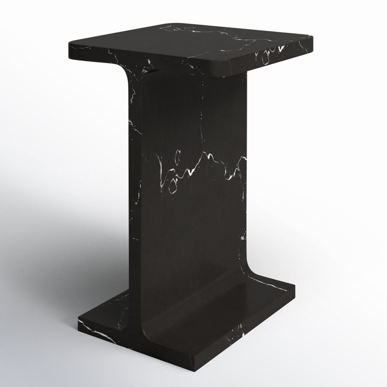 Black Marble Rectangular Pedestal End Table