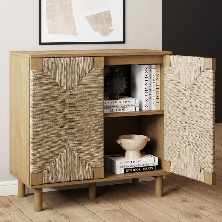 Beacon Light Brown Seagrass 4-Door Sideboard Cabinet