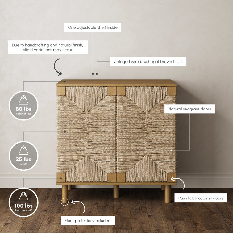 Beacon Light Brown Seagrass 4-Door Sideboard Cabinet
