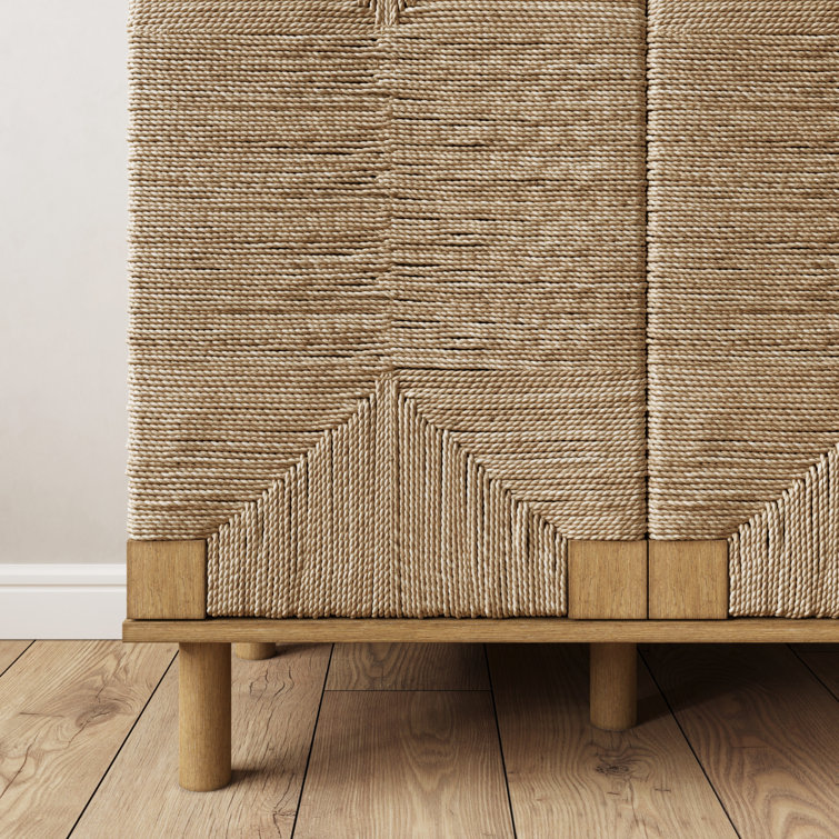 Beacon Light Brown Seagrass 4-Door Sideboard Cabinet