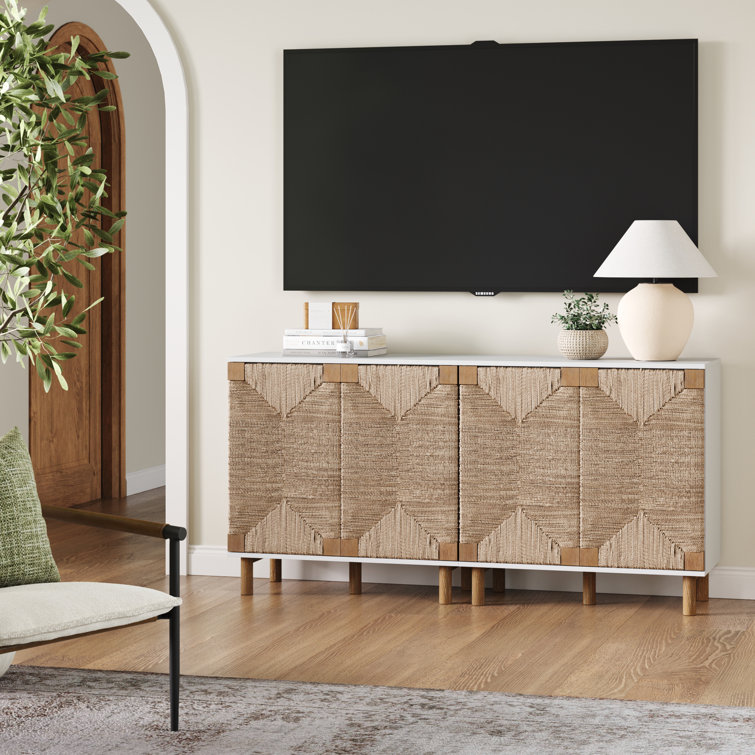 Beacon White and Natural Seagrass Sideboard Cabinet
