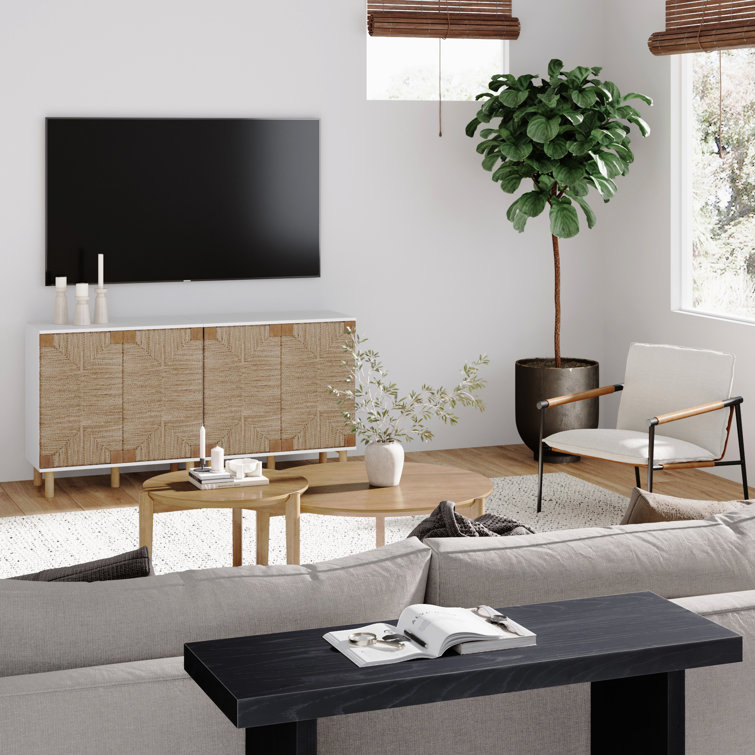 Beacon White and Natural Seagrass Sideboard Cabinet