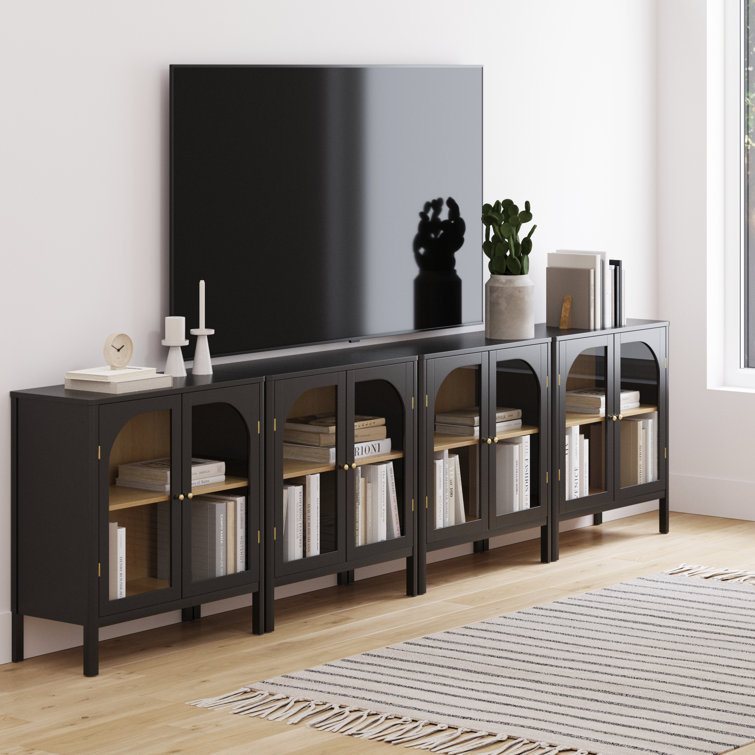 Mason 31'' Black and Oak Sideboard with Glass Doors