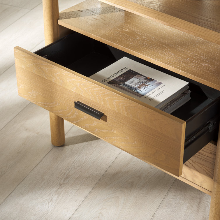 Natural Oak 1-Drawer Nightstand with Antique Bronze Handle