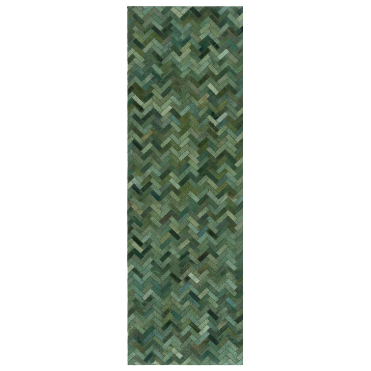 Handmade Red Geometric Cowhide Runner Rug 2'3" x 7'